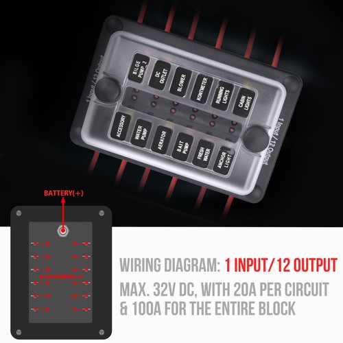 MICTUNING 12 Way Blade Fuse Box Holder Block 12 Circuit ATC ATO Auto Car 250 Amp - Picture 8 of 19