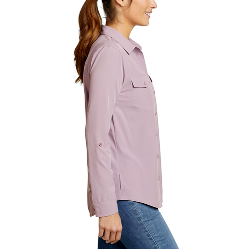 NUOVA camicia a maniche lunghe Eddie Bauer donna Departure, maniche con scheda arrotolata, viola, XL - Foto 3 di 5