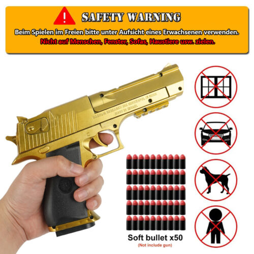 Soft Foam Bullet Gun mit Kugeln, Kinder Pistole Spielzeug mit 2 Magazine Gold - Bild 6 von 24
