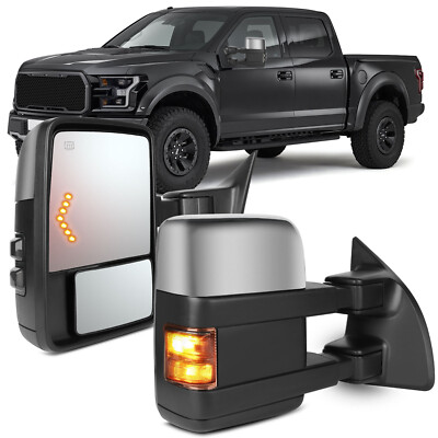 For 03-07 Ford F250 Chrome Tow Mirrors Power Heated Puddle Clearance Arrow Light