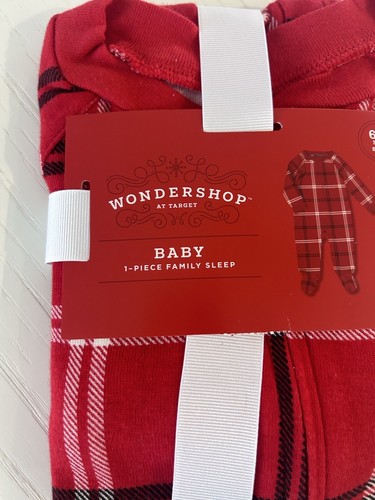 NWT Wondershop Baby Holiday Footed Pajamas Sz 6-9M Red Plaid Family Sleep Pjs - Picture 3 of 7