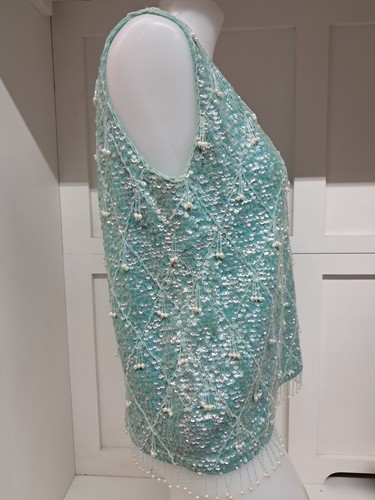 Vintage Turquoise Sequin And Beaded Top - Picture 5 of 13