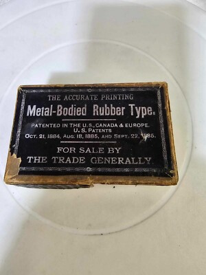 RARE Antique 1884 The Accurate Printing Metal blocks -Bodied Rubber Type w box