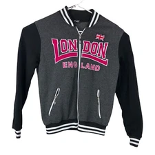 NOS London England Full-Zip Up Embroidery/Quilted Accents Size Junior Large 