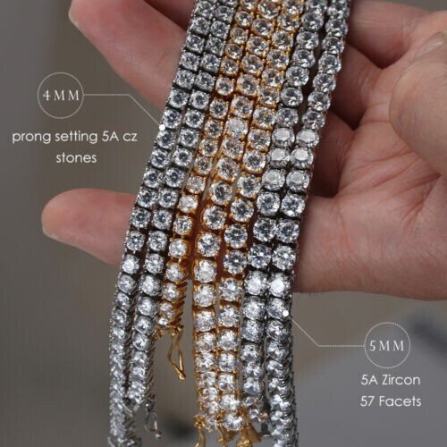 5mm Tennis Chain Iced CZ Necklace Bracelet Set Men Stainless Steel White Gold - Picture 4 of 18
