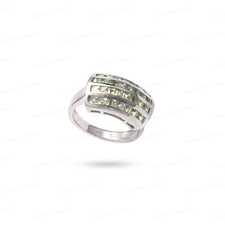 Natural Peridot Ring 925 Sterling Silver Half Eternity Band Dome Ring for Her