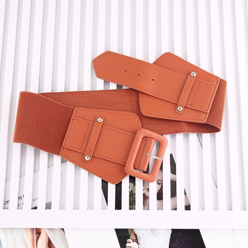 Womens Classic Wide Buckle Elastic Cinch Waist Belt For Dress PU Leather Corset⇗ - Picture 8 of 16