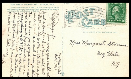 1917 Fort Street Looking West View Detroit Michigan Divided Postcard - Picture 2 of 2
