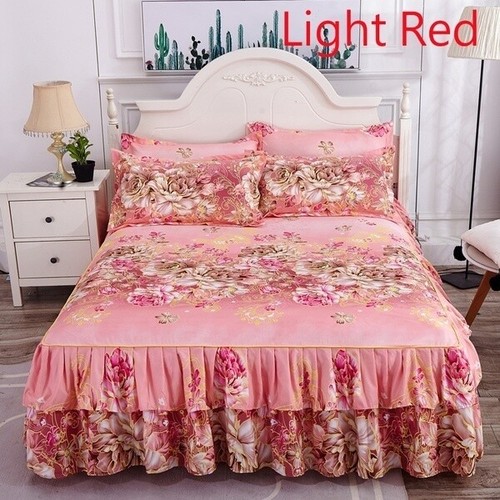 Floral Bed Skirt Brushed Dust Ruffle Pillowcase Bedspread Bed Cover Fitted Sheet - Picture 12 of 16