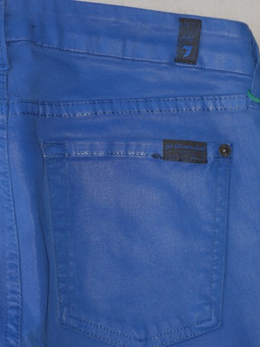 7 For All Mankind NEW Skinny Jeans Wm Sz 27 Royal Blue Resin Coated w Stretch - Picture 5 of 12