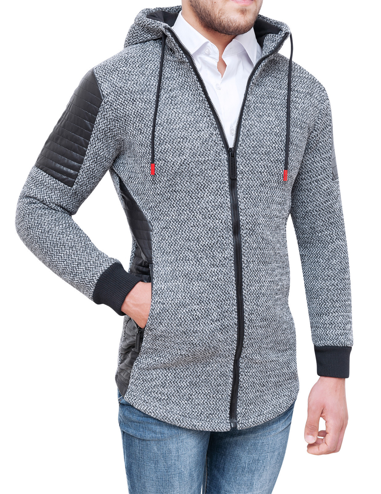 CARDIGAN VESTE HOMME TWEED grey CASUAL HIVERNAL VESTE À CAPUCHE CARDIGAN VESTE HOMME TWEED grey CASUAL HIVERNAL VESTE À CAPUCHE