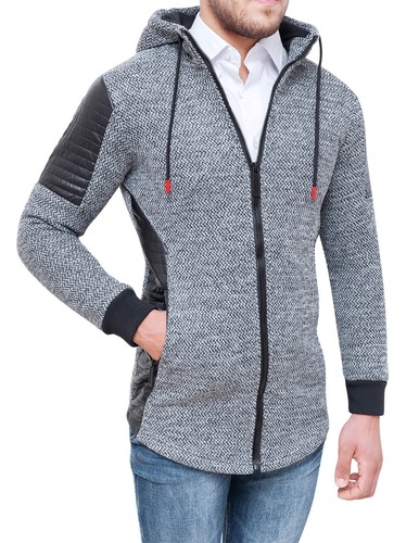 Felpa Cappuccio Cardigan Giubbotto Giacca Tweed Grigio Invernale Casual Con Uomo z0Uzwnxg