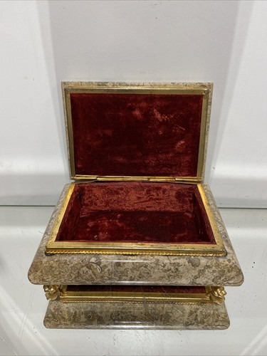 VTG. Footed Italian Marble Casket Rectangular Jewelry Box Trinket - Picture 7 of 14