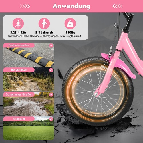 Bicicleta Infantil 16 Pulgadas Niño Niña Bicicleta a partir de 4-8 Años Niños Bicicletas Rosa - Imagen 6 de 21