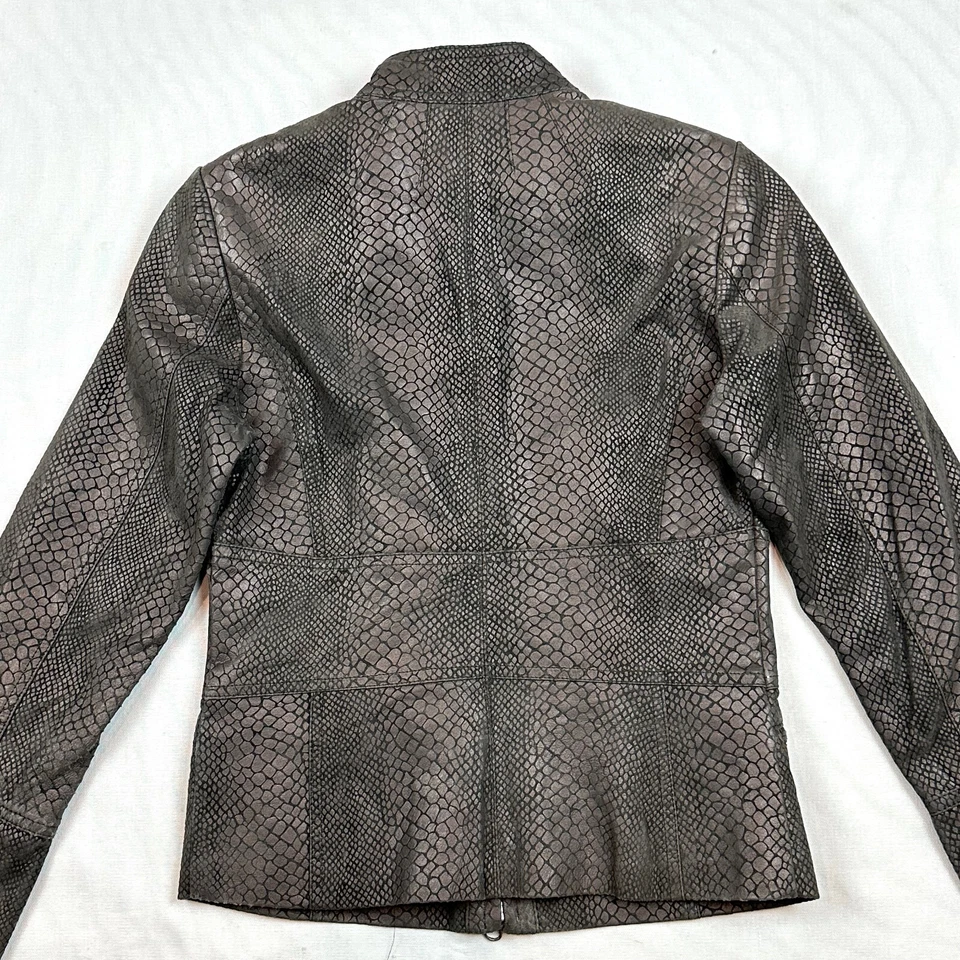 Chaqueta Alfani Mujer Talla P Pequeña Marrón Estampado de Cocodrilo Cuero Cremallera Completa Foto 3 de 4