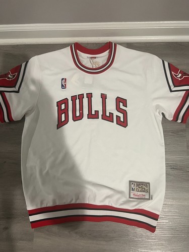 Mitchell & Ness Hardwood Classics White Red Chicago Bulls Shooting Shirt Sz L