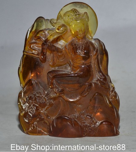 4.4" Old Chinese Red Amber Carving Feng Shui Beautiful Woman Ruyi Sculpture