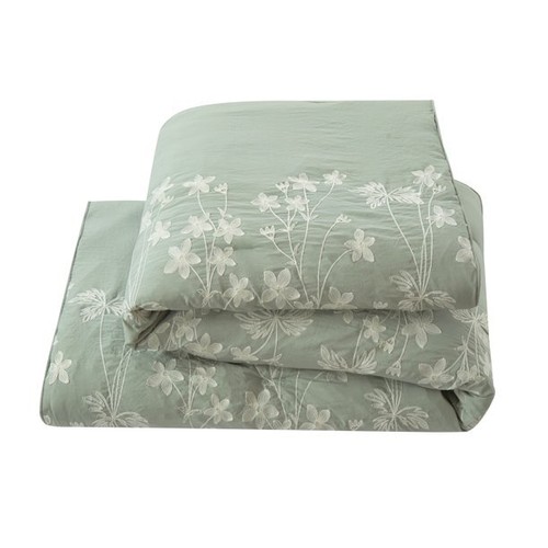 Sage Green Embroidered Floral Hotel 12 pc Comforter Set Full Queen King Bed Bag - Picture 7 of 12
