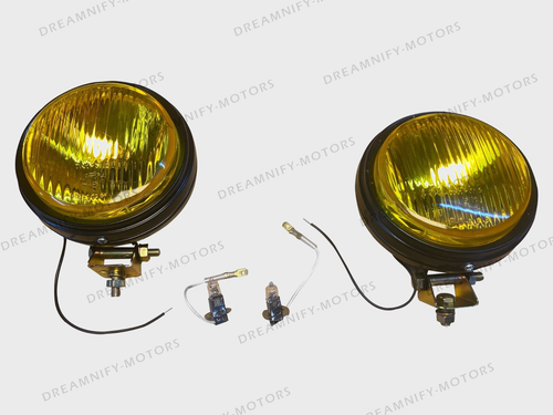 Pair Hella Round Fog Lamp Yellow Glass + Cover With H3 12V 55 Bulb Universal - Picture 2 of 12