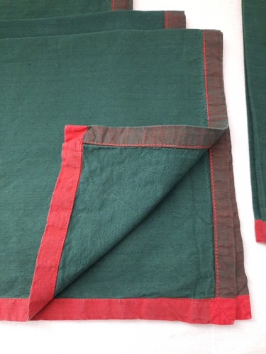Set of 6 Crate & Barrel Napkins ~ Green with Red Borders & Stitching 100% Cotton - Picture 8 of 10