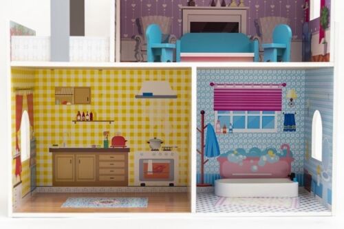 Barbie Hölzern Großes Puppenhaus Landhaus Dollhouse Möbel Höhe 103cm HOLZ - Bild 10 von 11