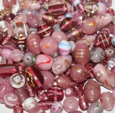 100 Pcs Lamp Work Glass Beads Pink, Mixed Style & Sizes for jewelry making