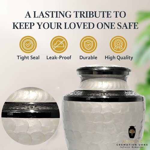 Elegant White Funeral Urn for Adults - Durable Brass Ashes Memorial Urn - Picture 9 of 9