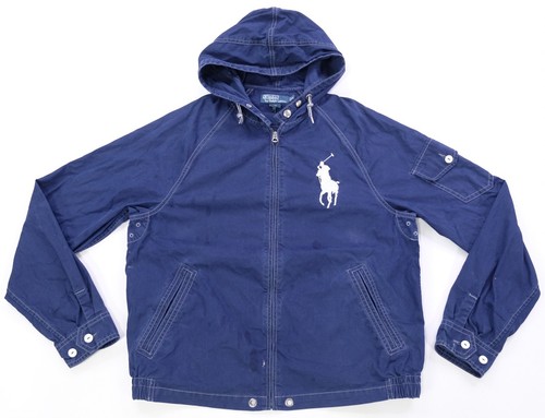 Seltene Vintage Polo Ralph Lauren Waimea Big Pony Bomberjacke mit durchgehendem Reißverschluss 2000er Jahre Marineblau M