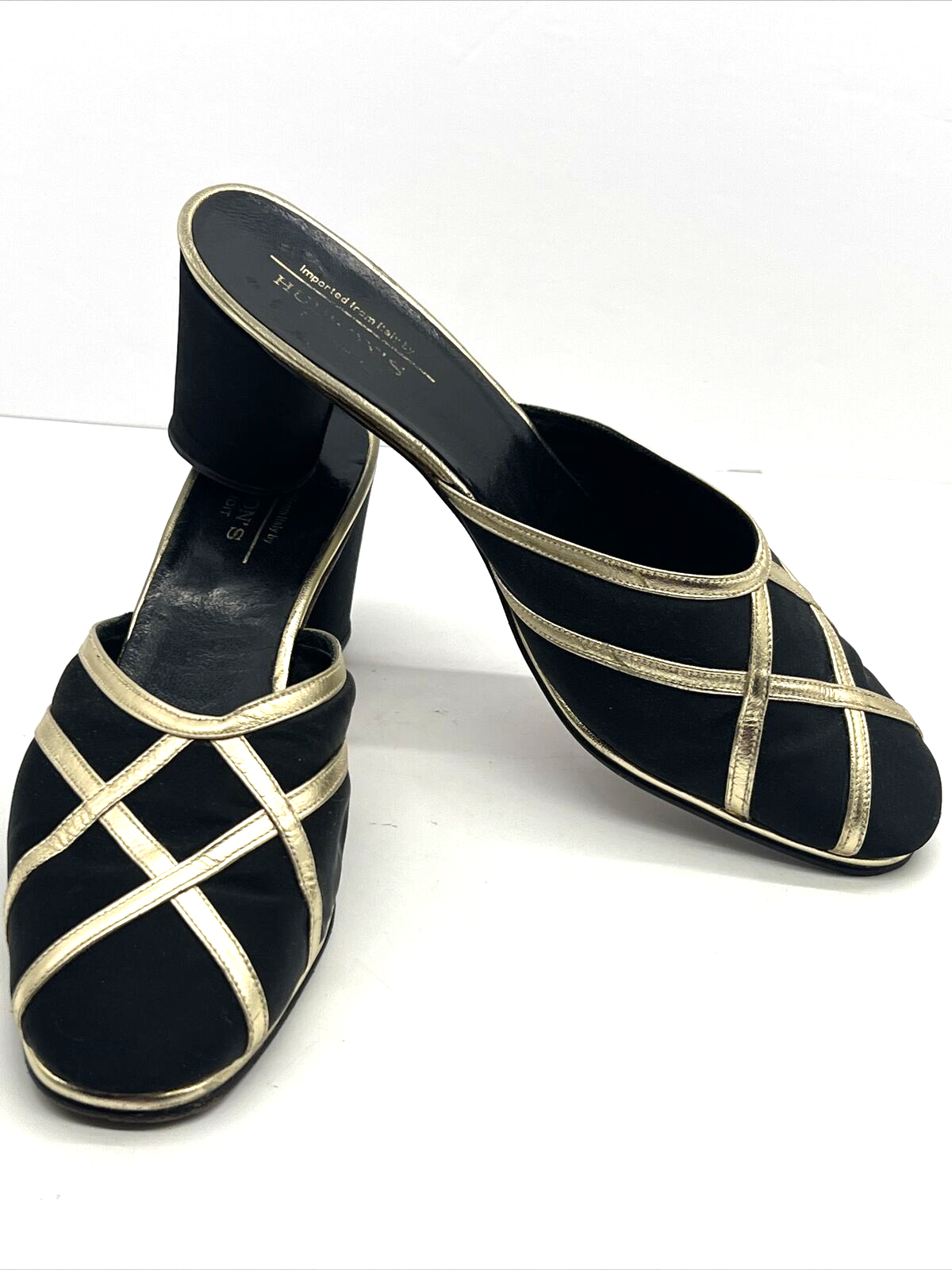 PANTOFOLA D’ORO Hudson's Detroit Slipper Mule Donna 8 5 M Nero Satinato Oro Made in Italy Slide