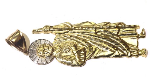 14k yellow white gold religious Saint Jude charm pendant large Big 3" 9.6g Jesus - Picture 3 of 6