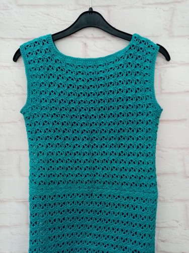 Crochet Dress Size 6-8 Green Teal High Neck Sleeveless Stretch Bodycon - Bild 6 von 7