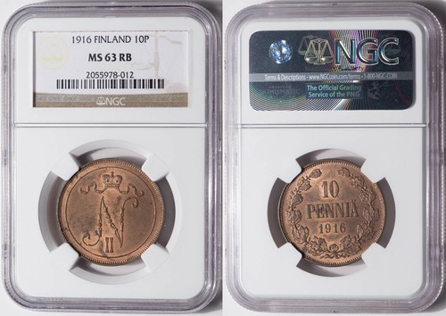 Russland, Finnland, Nikolaus II., 10 Pennia 1916, NGC MS 63 RB - Bild 6 von 8