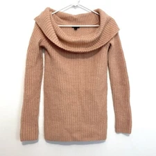 ANN TAYLOR Light Pink Peach Fuzzy Chunky Knit Cowl Neck Off Shoulder? Sweater XS