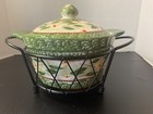 Temptations By Tara Old World Green 2.5 Qt Round Casserole Dish with Holder
