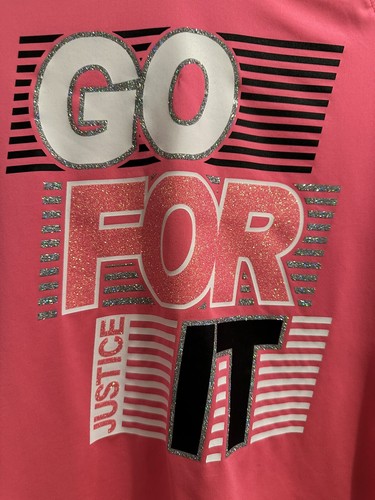 GIRLS JUSTICE "GO FOR IT" LONG SLEEVE SHIRT Sz 12 BLACK PINK WHITE GLITTER - Picture 11 of 16