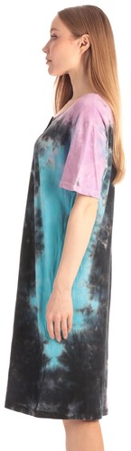 Womens Cotton Short Sleeve Nightgown SleepDress 5X Plus TieDye Blue Purple Black - Picture 3 of 3