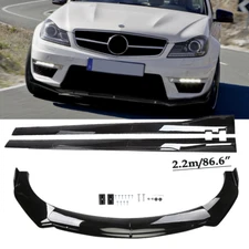 Front Bumper Lip Spoiler Splitter Side Skirt For Mercedes-Benz Glossy Black