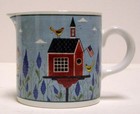 Sakura Birdhouse Creamer Small Pitcher Folk Art Stoneware Warren Kimble