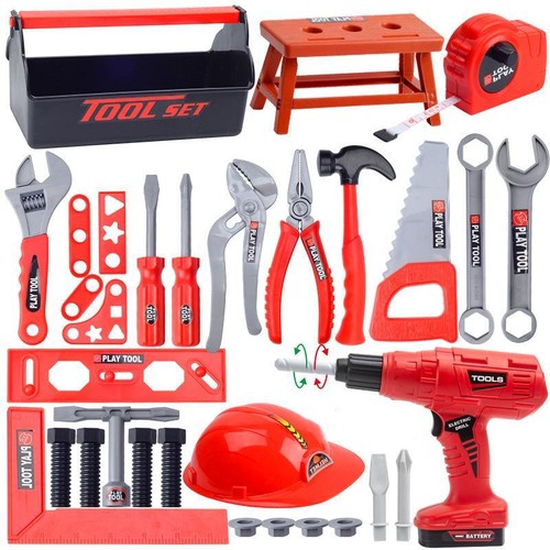 Construction Pretend Play Toy Tool Set with Electric Drill Kids Power Plastic - Picture 9 of 31