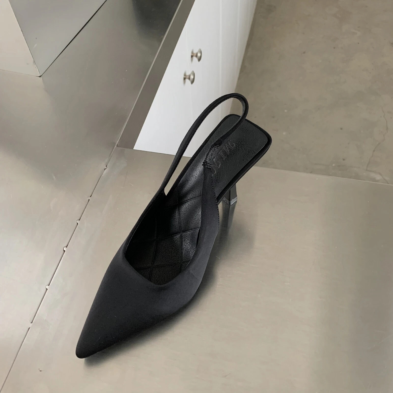 Women Satin Slim Pointy Toe Sandals Mid Heel Slingback Pumps Dress Slip On Shoes