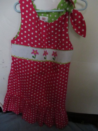 P27 Girls Hand Smocked Mom and Me Pink With White Dot Dress Size 7 - Picture 1 of 12