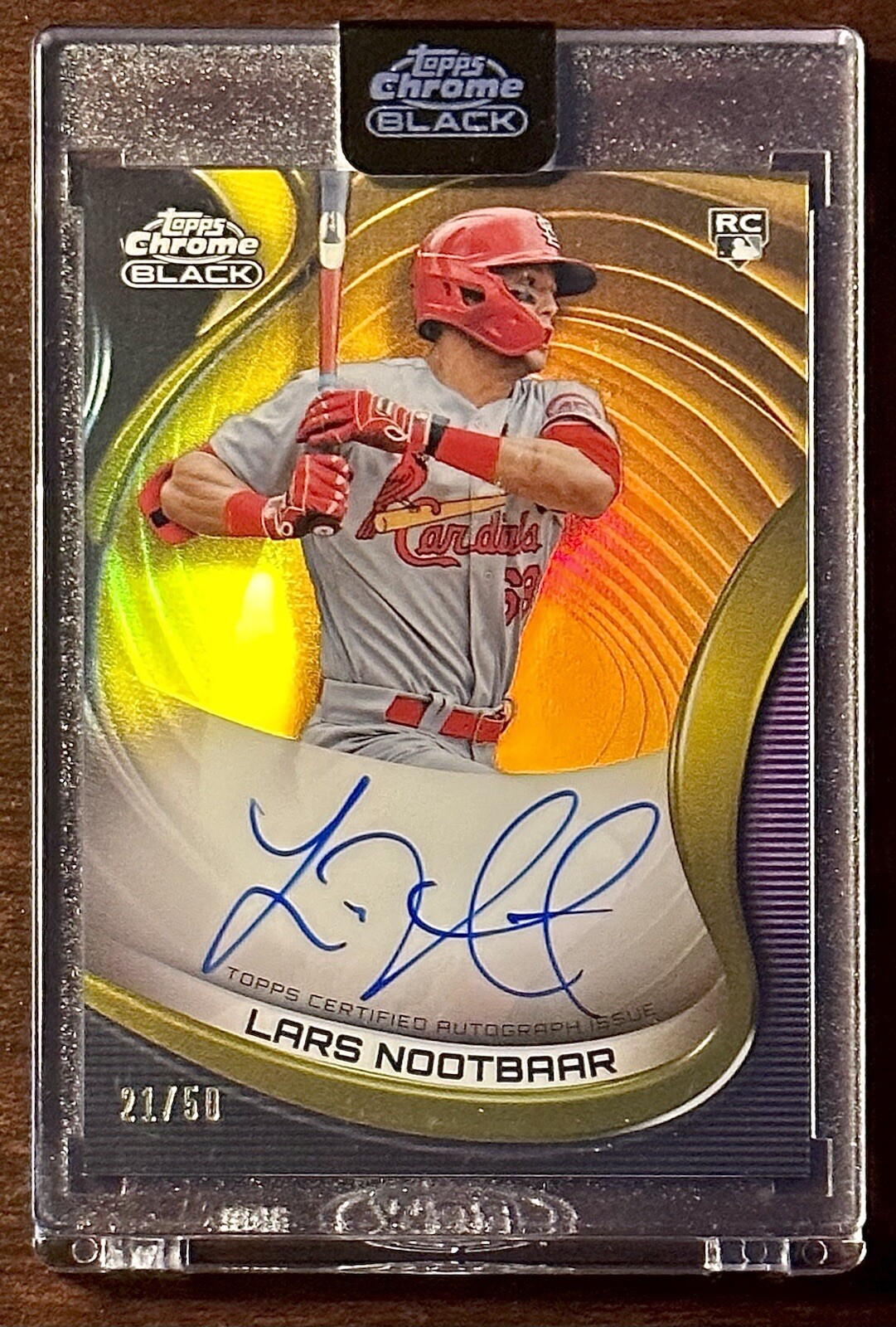 2022 Topps Chrome Black Lars Nootbaar Auto Gold Refractor RC Cardinals #/50