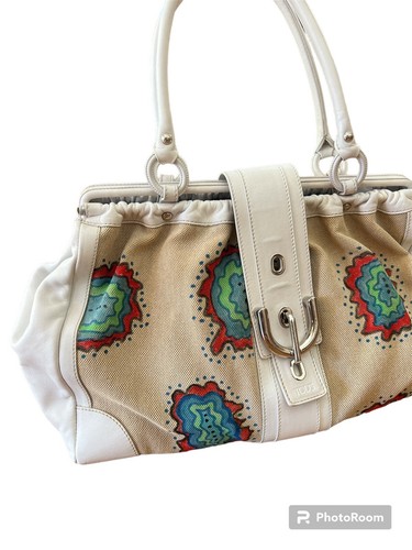 Tod's White Canvas Leather Satchel Buckle Shopping Cerniera Piccola Frame Bag - Picture 3 of 8