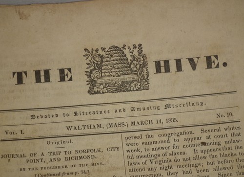 Antike 1835 Waltham MA Zeitung "The Hive" Band 1 Literatur, amüsantes Verschiedenes - Bild 6 von 14