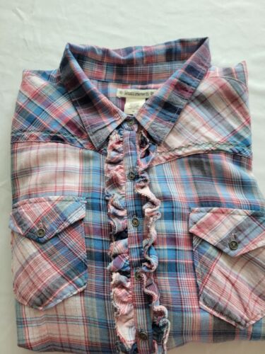 Ruff Hewn Women's Pink Blue Plaid Ruffle 3/4 Sleeve Shirt XL - Picture 17 of 17