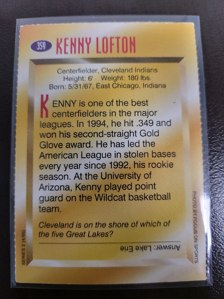 1995 Sports Illustrated For Kids Kenny Lofton Mlb card #359 - Image 2 of 2