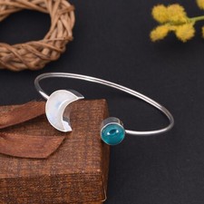 Raw Aquamarine Gemstone Adjustable Cuff Bracelet For anniversary Gift