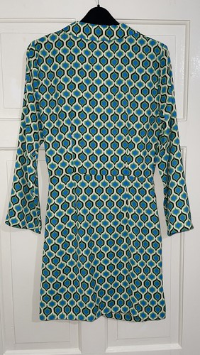 ZARA BLUE GREEN GEOMETRIC PRINT WRAP STYLE COLLARED BLAZER DRESS SIZE S BNWT - Picture 10 of 12