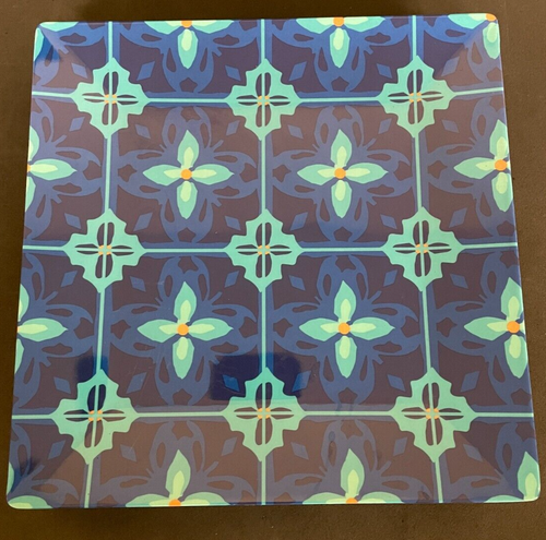 at Home Set of (4) 10" Melamine Blue Square Dinner Plate Mosaic EUC - Picture 4 of 4