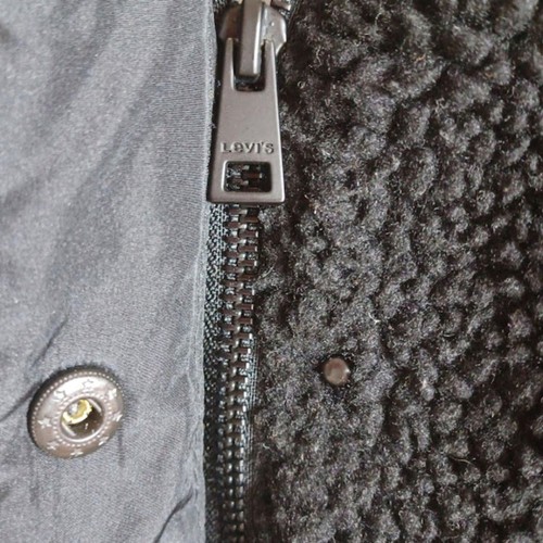 Levi’s Black Sherpa Fleece Jacket L | Full Zip Snap Front Faux Fur Lined Coat - Picture 6 of 12